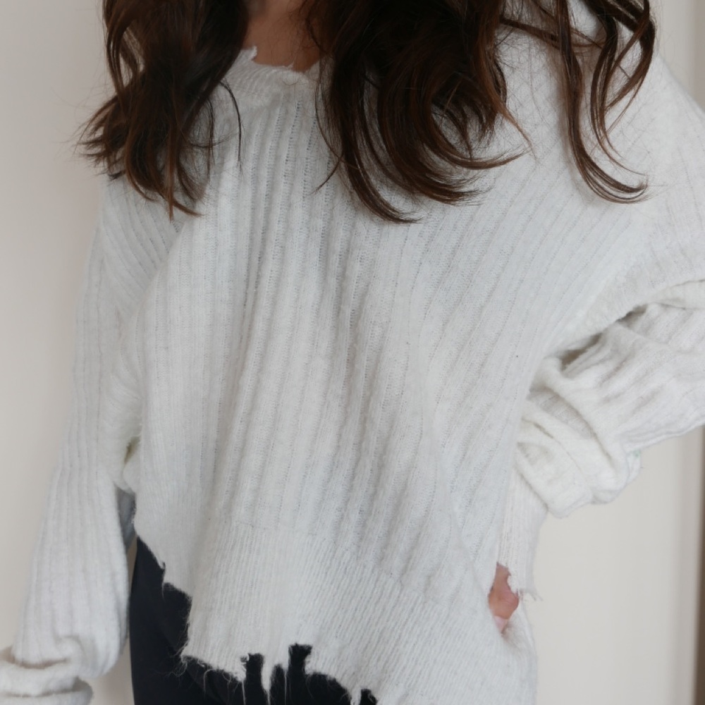White distressed sweater
